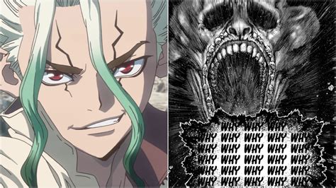 dr stone black and white hair|dr stone why man.